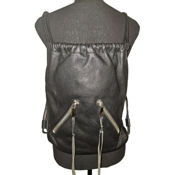 Rebecca Minkoff Moto Drawstring Backpack Black Soft Pebbled Leather 14x13x1 - Picture 2 of 8